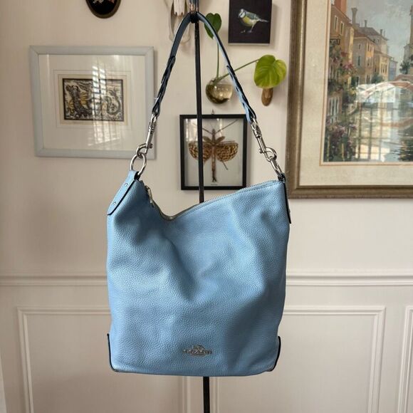 Coach Abby Duffle Pebbled Leather Blue Silver 31507 - Picture 1 of 12
